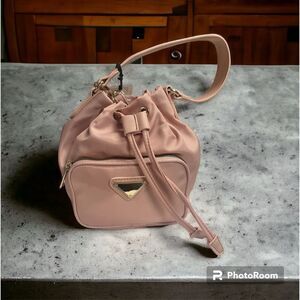 Emperia nylon bucket bag, front zipper pocket, draw string closure